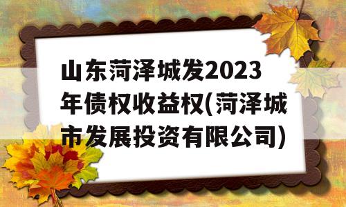 山东菏泽城发2023年债权收益权(菏泽城市发展投资有限公司)