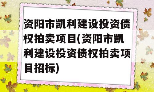 资阳市凯利建设投资债权拍卖项目(资阳市凯利建设投资债权拍卖项目招标)