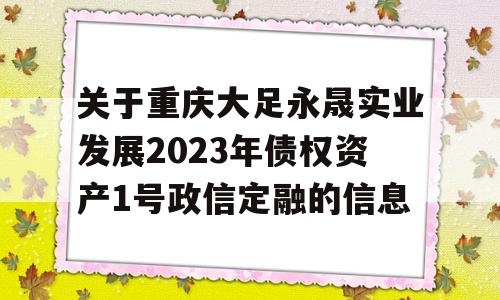 关于重庆大足永晟实业发展2023年债权资产1号政信定融的信息