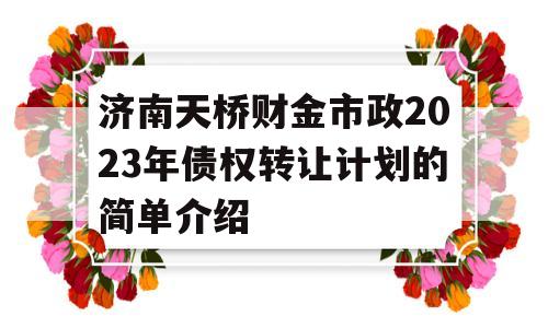 济南天桥财金市政2023年债权转让计划的简单介绍