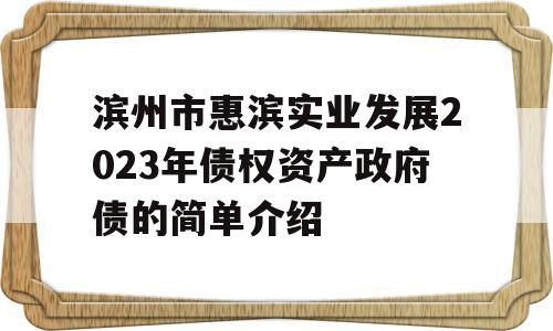 滨州市惠滨实业发展2023年债权资产政府债的简单介绍