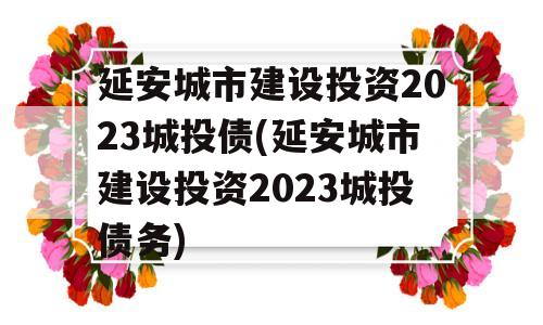 延安城市建设投资2023城投债(延安城市建设投资2023城投债务)