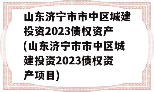 山东济宁市市中区城建投资2023债权资产(山东济宁市市中区城建投资2023债权资产项目)