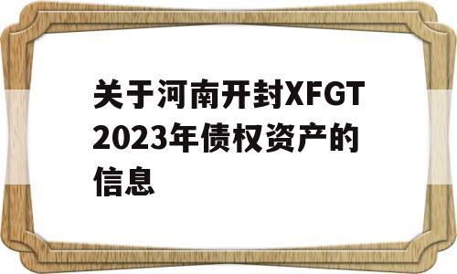 关于河南开封XFGT2023年债权资产的信息