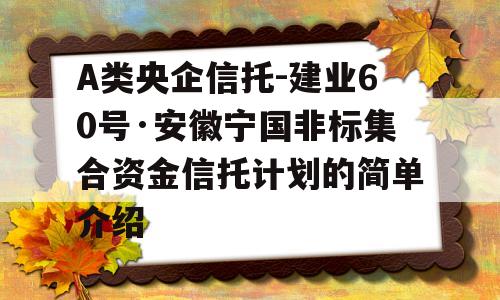 A类央企信托-建业60号·安徽宁国非标集合资金信托计划的简单介绍