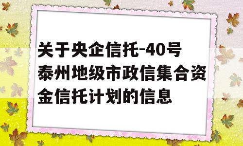 关于央企信托-40号泰州地级市政信集合资金信托计划的信息