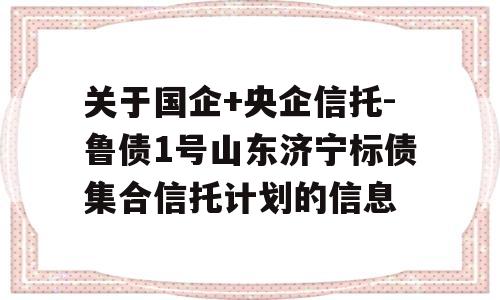 关于国企+央企信托-鲁债1号山东济宁标债集合信托计划的信息