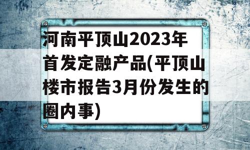 河南平顶山2023年首发定融产品(平顶山楼市报告3月份发生的圈内事)