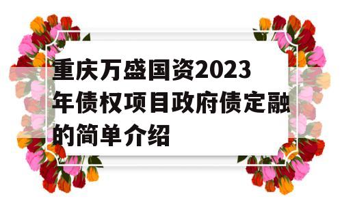 重庆万盛国资2023年债权项目政府债定融的简单介绍