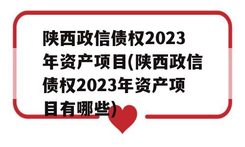 陕西政信债权2023年资产项目(陕西政信债权2023年资产项目有哪些)