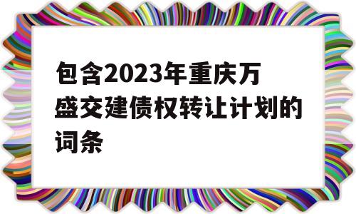 包含2023年重庆万盛交建债权转让计划的词条