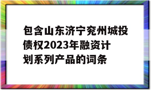 包含山东济宁兖州城投债权2023年融资计划系列产品的词条