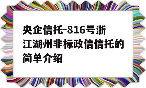 央企信托-816号浙江湖州非标政信信托的简单介绍