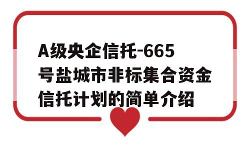 A级央企信托-665号盐城市非标集合资金信托计划的简单介绍