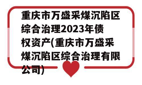 重庆市万盛采煤沉陷区综合治理2023年债权资产(重庆市万盛采煤沉陷区综合治理有限公司)