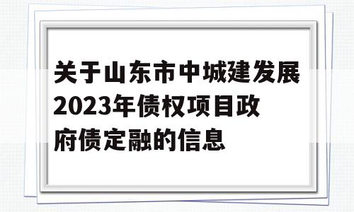 关于山东市中城建发展2023年债权项目政府债定融的信息