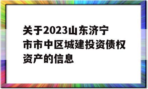 关于2023山东济宁市市中区城建投资债权资产的信息