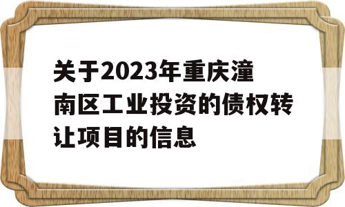 关于2023年重庆潼南区工业投资的债权转让项目的信息