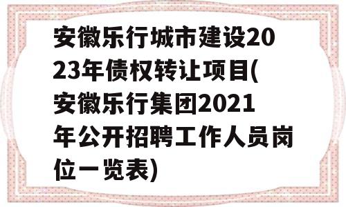 安徽乐行城市建设2023年债权转让项目(安徽乐行集团2021年公开招聘工作人员岗位一览表)