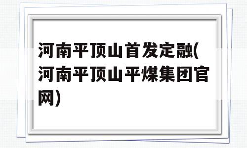 河南平顶山首发定融(河南平顶山平煤集团官网)