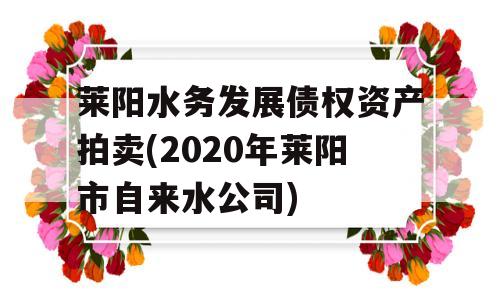 莱阳水务发展债权资产拍卖(2020年莱阳市自来水公司)