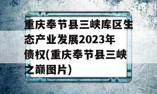 重庆奉节县三峡库区生态产业发展2023年债权(重庆奉节县三峡之巅图片)