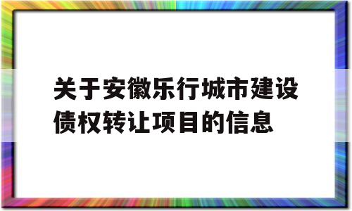 关于安徽乐行城市建设债权转让项目的信息