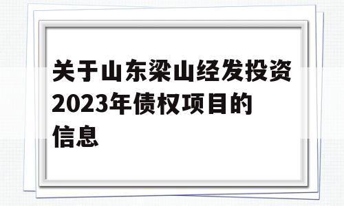 关于山东梁山经发投资2023年债权项目的信息