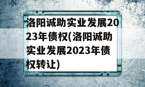 洛阳诚助实业发展2023年债权(洛阳诚助实业发展2023年债权转让)