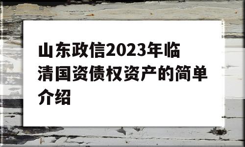 山东政信2023年临清国资债权资产的简单介绍