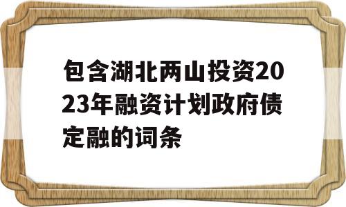 包含湖北两山投资2023年融资计划政府债定融的词条