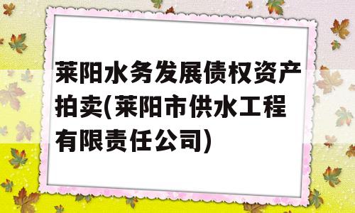 莱阳水务发展债权资产拍卖(莱阳市供水工程有限责任公司)