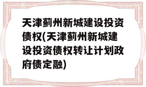 天津蓟州新城建设投资债权(天津蓟州新城建设投资债权转让计划政府债定融)