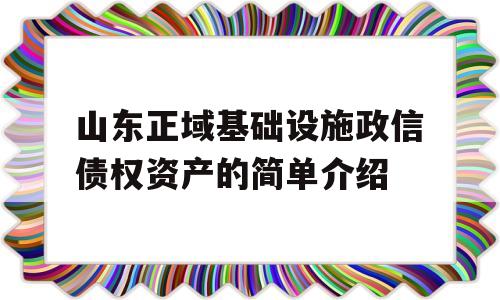 山东正域基础设施政信债权资产的简单介绍