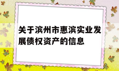 关于滨州市惠滨实业发展债权资产的信息