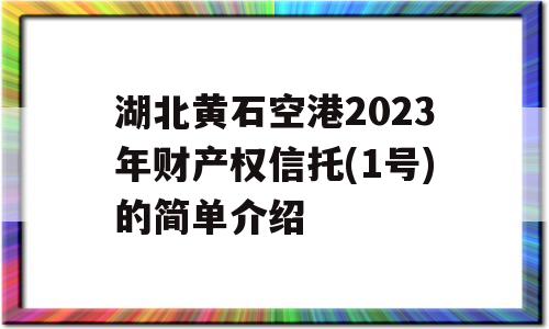 湖北黄石空港2023年财产权信托(1号)的简单介绍