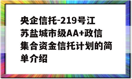 央企信托-219号江苏盐城市级AA+政信集合资金信托计划的简单介绍