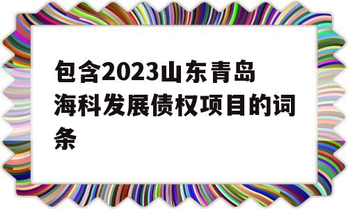 包含2023山东青岛海科发展债权项目的词条