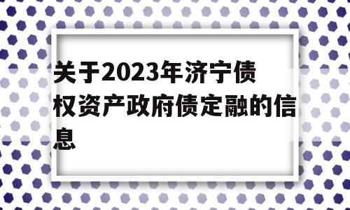 关于2023年济宁债权资产政府债定融的信息