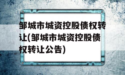 邹城市城资控股债权转让(邹城市城资控股债权转让公告)