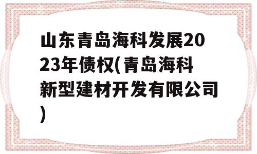 山东青岛海科发展2023年债权(青岛海科新型建材开发有限公司)