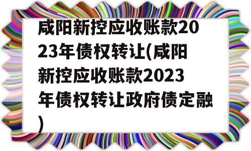 咸阳新控应收账款2023年债权转让(咸阳新控应收账款2023年债权转让政府债定融)