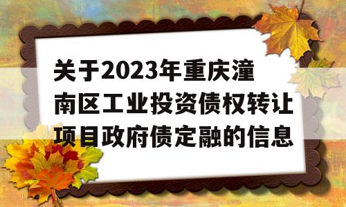 关于2023年重庆潼南区工业投资债权转让项目政府债定融的信息