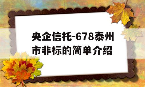 央企信托-678泰州市非标的简单介绍