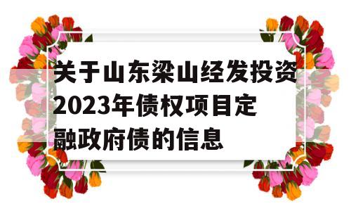 关于山东梁山经发投资2023年债权项目定融政府债的信息