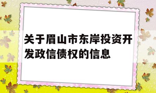 关于眉山市东岸投资开发政信债权的信息