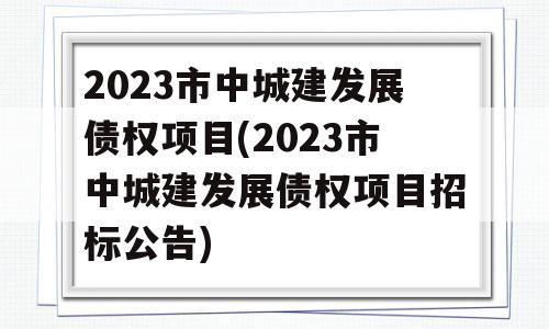 2023市中城建发展债权项目(2023市中城建发展债权项目招标公告)