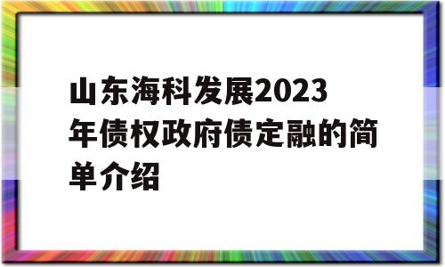 山东海科发展2023年债权政府债定融的简单介绍