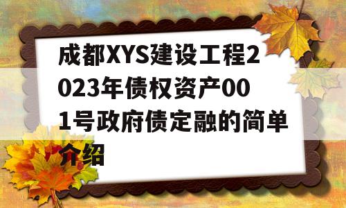 成都XYS建设工程2023年债权资产001号政府债定融的简单介绍