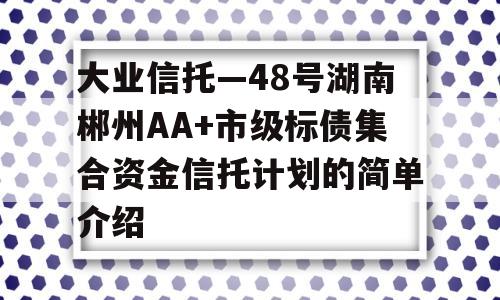 大业信托—48号湖南郴州AA+市级标债集合资金信托计划的简单介绍